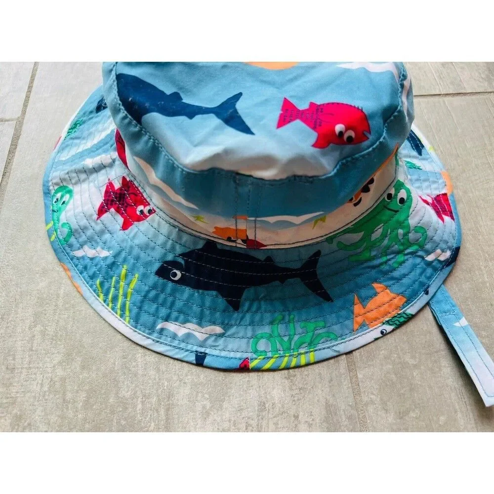GYMBOREE Baby Toddler Boy Bucket Sun Protect Beach Hat Sealife Fish Shark 12-24m